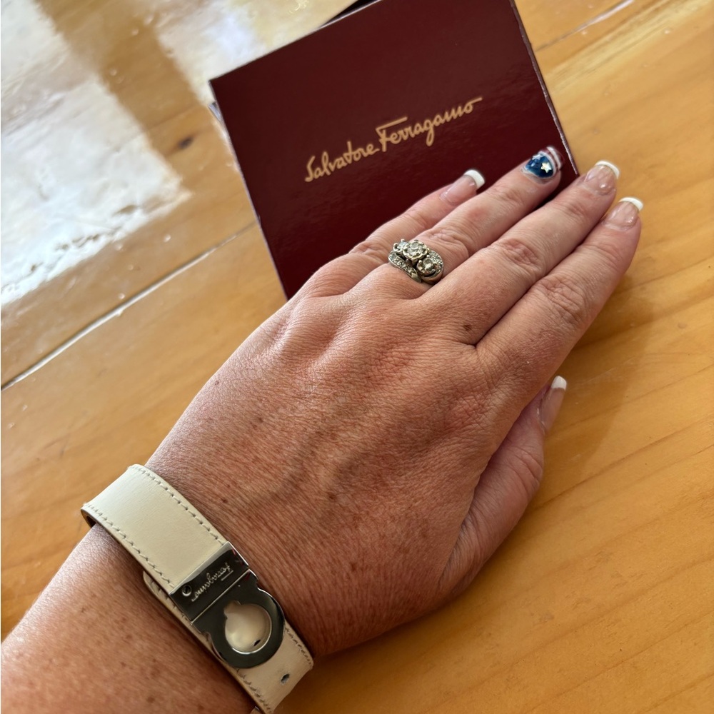 Classic Salvatore Ferragamo Ivory Leather Bracelet